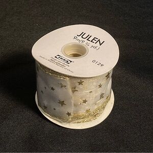 💫 IKEA Julen White And Gold Star Pattern Ribbon 2” x 135”